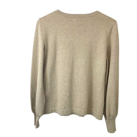 Karl Lagerfeld Gold Metallic Sweater Featuring Scalloped Puff Button Sleeves XS - Picture 3 of 10